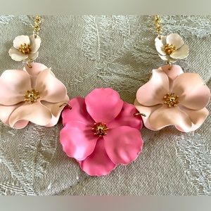 Floral Pink & Rhinestone Gold Necklace